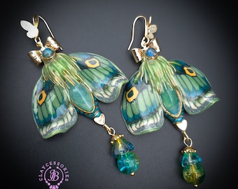 Moth statement earrings in Art Nouveau style