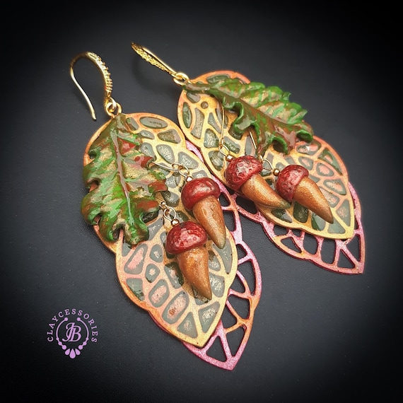 Autumn acorn oak leaves earrings