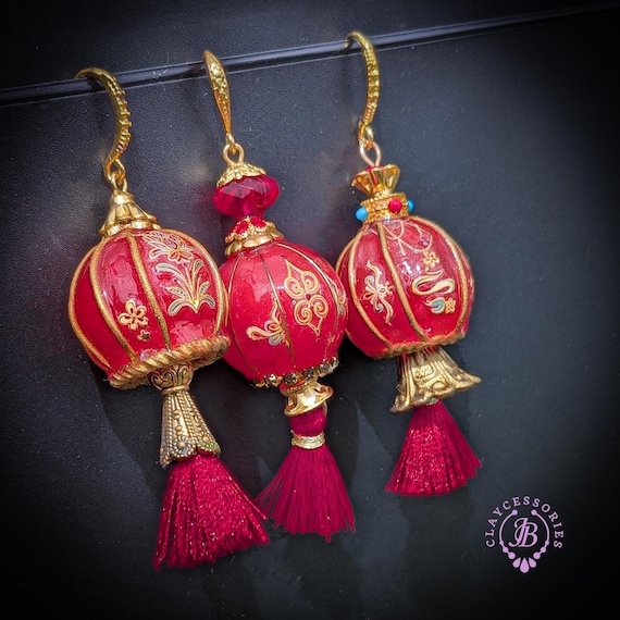 Chinese Lantern Tassel Earrings