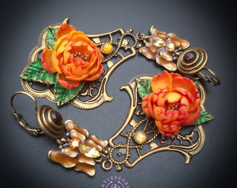 Peony Butterfly statement earrings in Vintage style