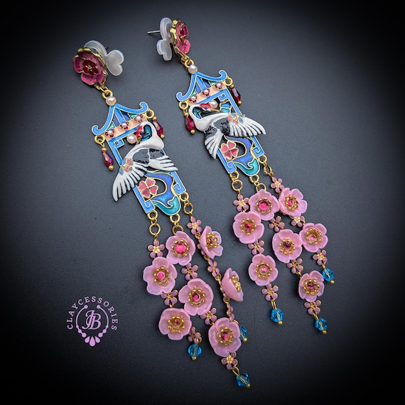 Crane Blossom Statement Earrings