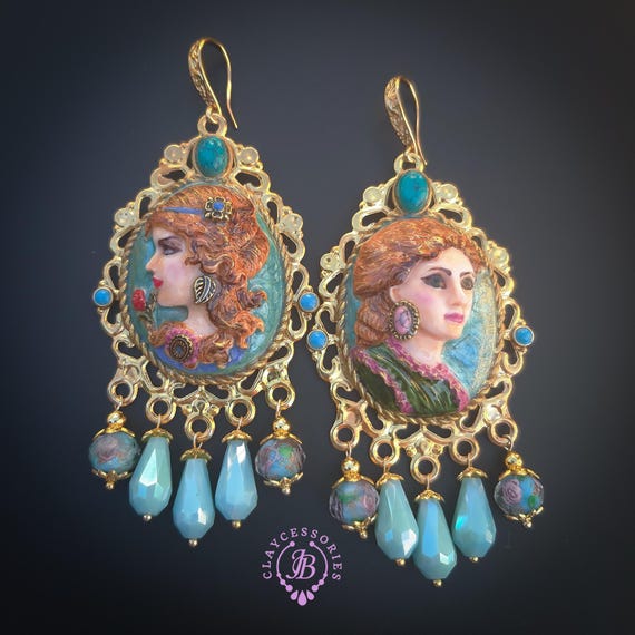 Art Nouveau portrait earrings
