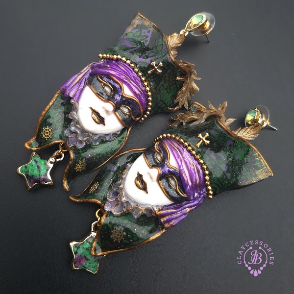 Pirate lady mask statement earrings
