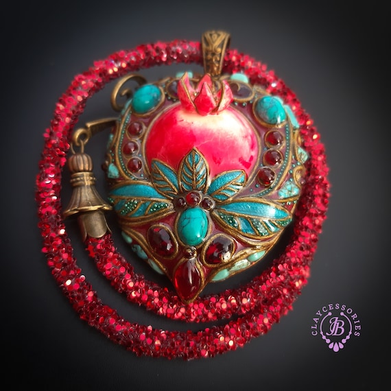 Pomegranate statement pendant in Art Nouveau style