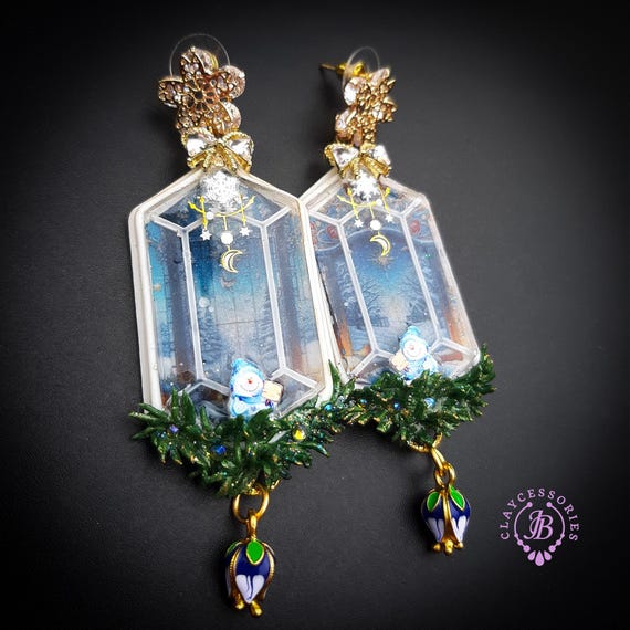 Christmas Holiday windows statement earrings