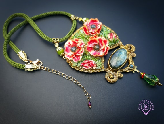 Poppies necklace in Art Nouveau style