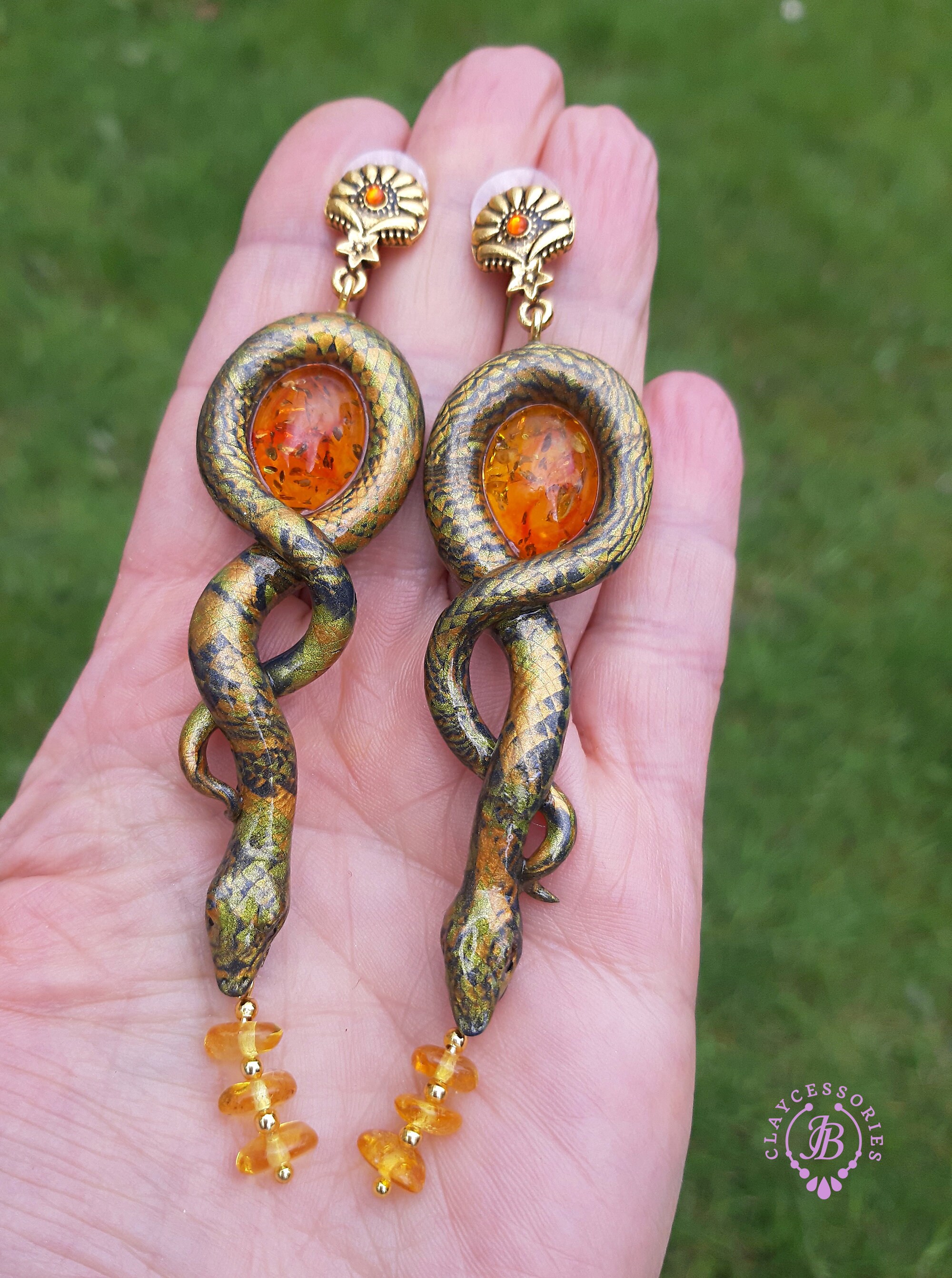 Amber Snake Statement Earrings Snake Jewellery Snake Charms Etsy