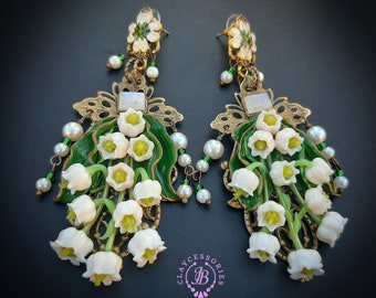 lilies of the valley earrings in Art Nouveau style