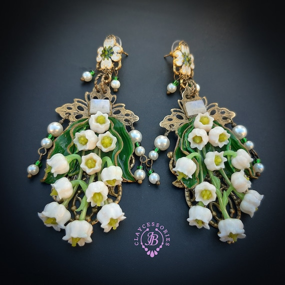 lilies of the valley earrings in Art Nouveau style