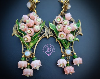 Pink lilies of the valley earrings in Art Nouveau style