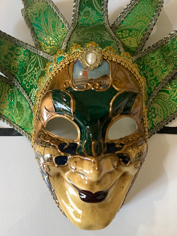 Mardi Gras Masquerade Mask, Classic Venetian Masquerade Jester Mask With  Silk Brocade Lace and Bells, Full Face -  Singapore