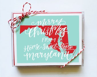 Merry Christmas from Home Sweet Home Maryland, Set of 10 Holiday Cards