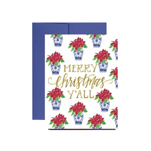 Poinsettia in Ginger Jar Christmas Card