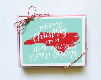 Merry Christmas from Home Sweet Home North Carolina Christmas Card, Blank Inside, Southern Christmas Card