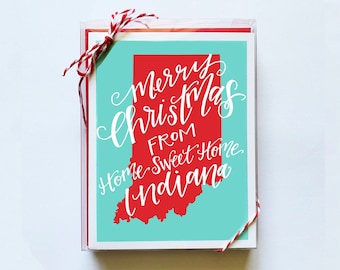 Merry Christmas from Home Sweet Home Indiana, Set of 10 Holiday Cards