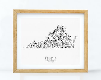 Virginia Foodways Print, 8x10 Calligraphy Print