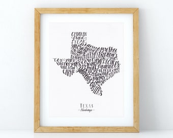 Texas Foodways Print, 8x10 Calligraphy Print