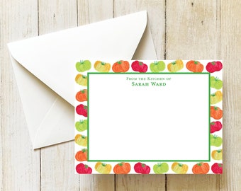 May include: White notecard with a green border and a repeating pattern of red, orange, and yellow tomatoes. The text "From the Kitchen of Sarah Ward" is printed in green at the top of the card.