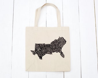 The South Tote Bag, Canvas Tote, Reusable Bag, Farmer's Market Bag, Screen Printed Tote