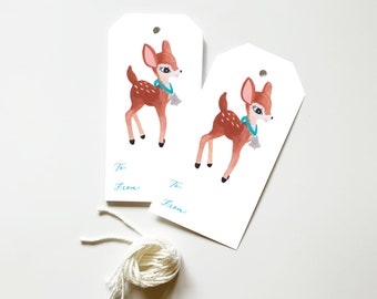 Vintage Deer Christmas Gift Tags, Set of 8