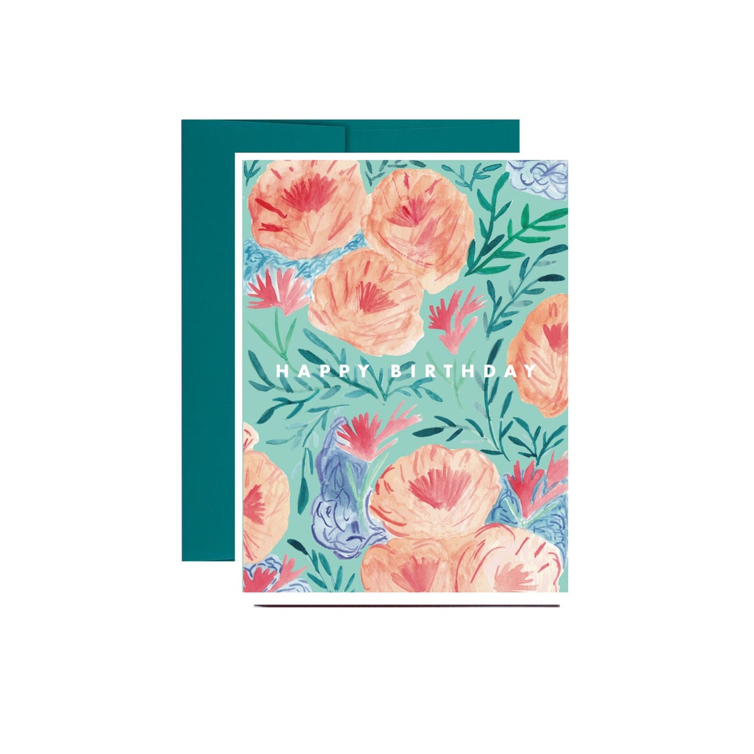 Peony Happy Birthday Card - Etsy