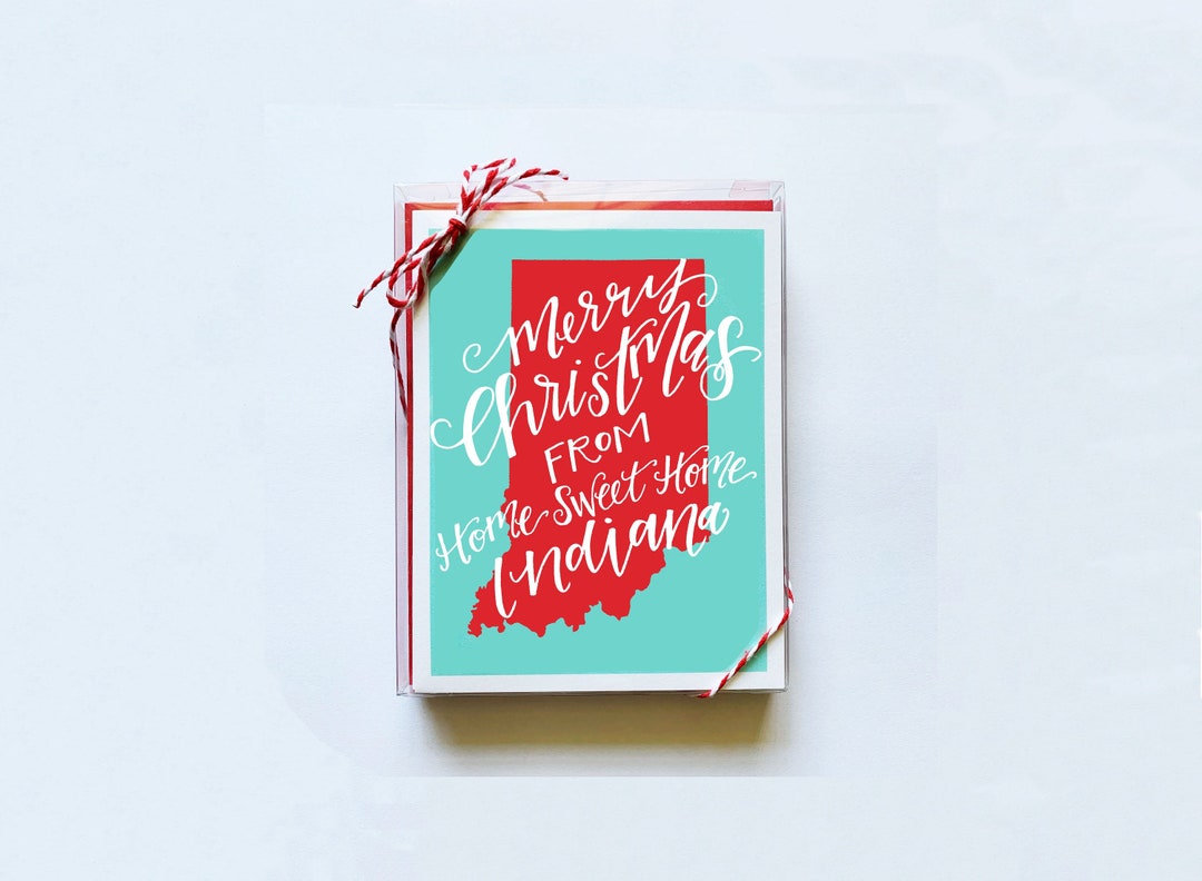 Merry Christmas From Home Sweet Home Indiana, Set of 10 Holiday Cards