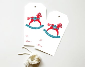 Rocking Horse Christmas Gift Tags, Set of 8