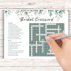 Bridal Shower Crossword Puzzle, Custom Crossword, Eucalyptus Themed, Bridal Shower Game