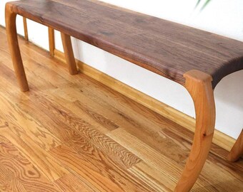 Sculpted Walnut & Alder Bench | Maloof Joinery | Hand Shaped Organic Form | Whimsical Curved Bench | Heirloom Art Furniture