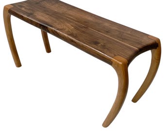 Walnut & Alder Bench | Unique Joinery | Hand Shaped Organic Form | Whimsical Curved Bench | Mesa Collection