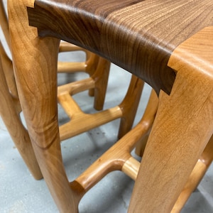 RARE Set of Stools | Counter Height Stool 25" | Hand Carved Walnut and Alder Wood | Custom Stool