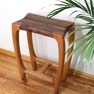 Bar Stools 25" | Solid Walnut and Alder Wood | Hand Carved Counter Height Stools | Mesa Collection