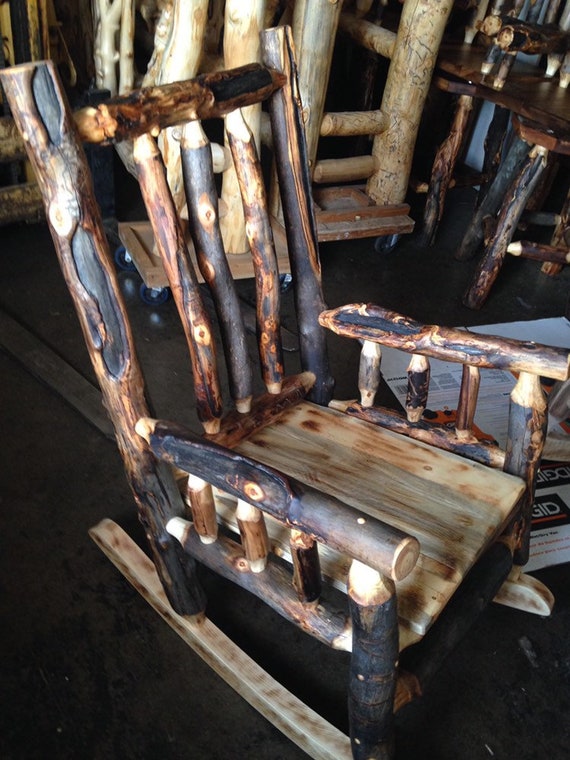 Rocking Chair Dark Colorado Aspen Log Wood Rocking Chair Etsy