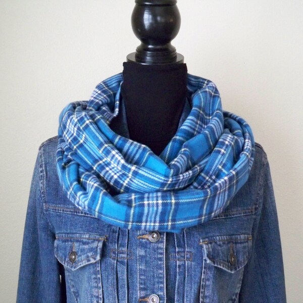 Blue Flannel Infinity Scarf, Plaid Infinity Scarf, Plaid Scarf, Flannel Scarf, Winter Scarf, Winter Accessory