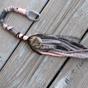 Pink Gray White Brass Butterfly Gemstone Dread Wrap Extension | 17&quot; | 43cm | Dread Wrap | Dread Extension | Yarn Fall | Hamsa | Lotus