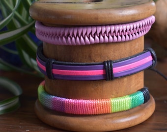 3pc Rainbow Leather Dread Tie Set | Leather Dread Synch