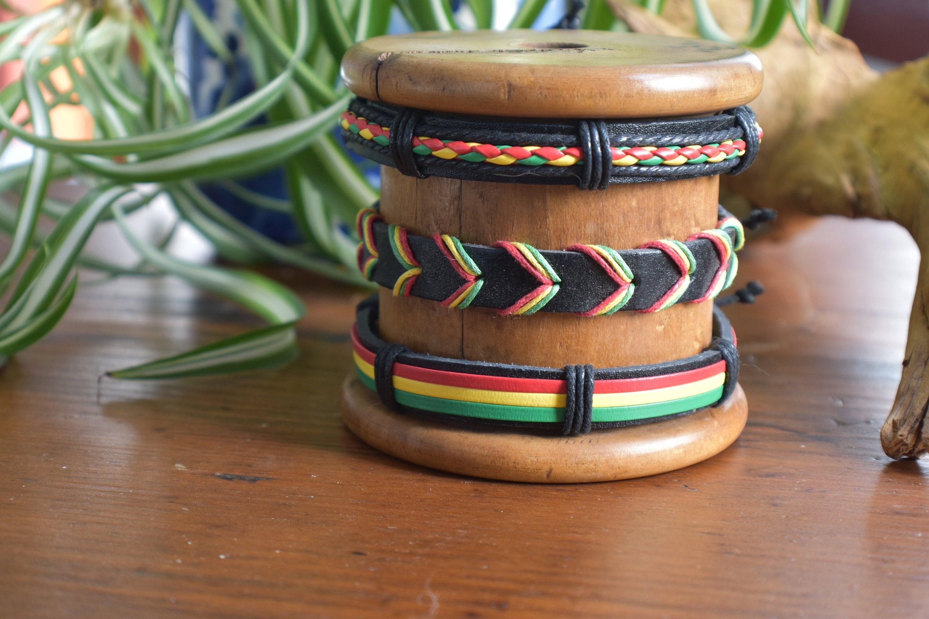 3pc Rasta Leather Dread Tie Set | Leather Dread Synch
