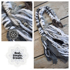 OOAK 2 Piece Dove and Flower Wrap | Romantic | 21&quot; | Black, White Grey Yarn Fall | Extension Hair Wrap