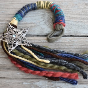 Red Blue Green Yellow Silver Star Dread Wrap Extension | 14&quot; | 36cm | Dread Wrap | Dread Extension | Yarn Fall | Hamsa | Lotus