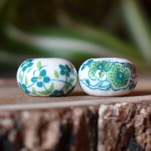 2pc Green Floral Ceramic Bead Set | Dread Beads | Beard Beads | Dreadlock Accessory | Loc Jewlery
