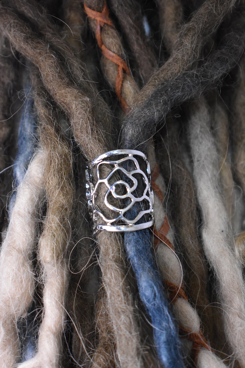 19mm Silver Rose Filigree Dread Tie Bead