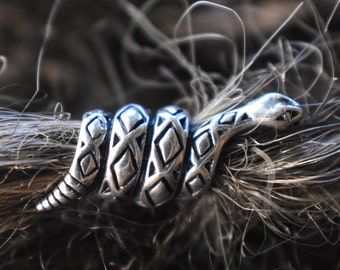 Gadsden Snake Wrap Beard Bead | Tibetan Silver Dreadlock Bead Accessory | Dread Bead Cuff