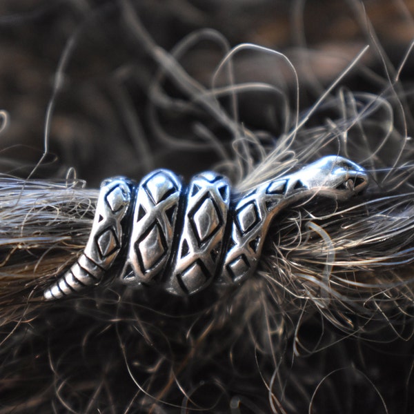 Gadsden Snake Wrap Beard Bead | Tibetan Silver Dreadlock Bead Accessory | Dread Bead Cuff