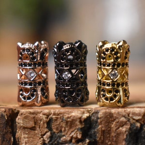 Rose Gold or Black Filigree Dread Bead | 5mm Dreadlock Bead Loc Jewelry | Antique Patina | Jewelry | Dreadlock Accessory | Beard Bead