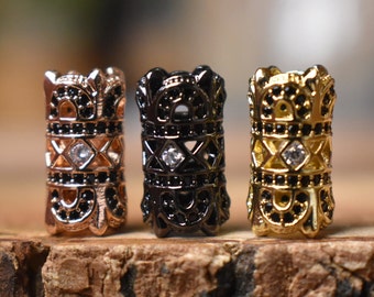 Rose Gold or Black Filigree Dread Bead | 5mm Dreadlock Bead Loc Jewelry | Antique Patina | Jewelry | Dreadlock Accessory | Beard Bead