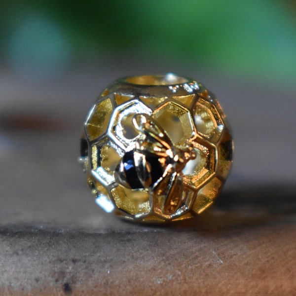 Gold Honeycomb Dread Bead | 4.5mm Hole Dread | Honey Pot | Bee