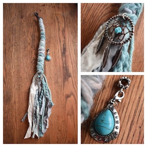 Dreamcatcher Dread Wrap Extension | Turquoise | With Dread Bead | 19&quot; | 48cm | Dread Wrap | Dread Extension | Yarn Fall