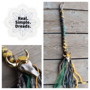 Yellow cow Skull | Amethyst Dread Wrap Extension | 20&quot; | 50cm | Dread Wrap | Dread Extension | Yarn Fall