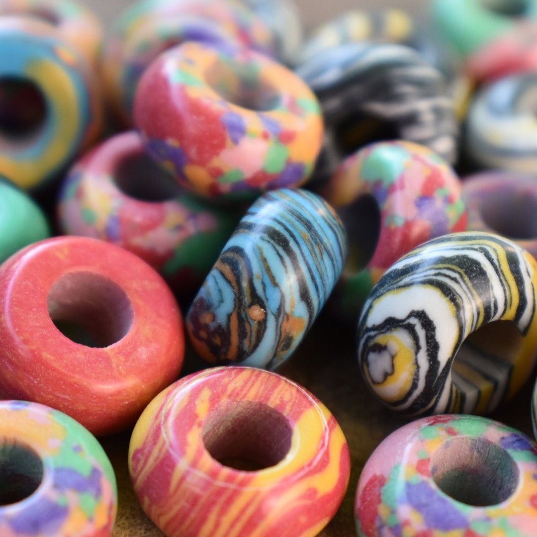 5pc Random Polymer Clay Rondell Dread Beads 5.5mm Dreadlock Accessory