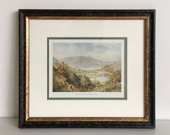 Landscape titled 'Views Along the Wye- Distant View of Tintern Abbey. Antique artist print of a watercolour by Harry Sutton Palmer